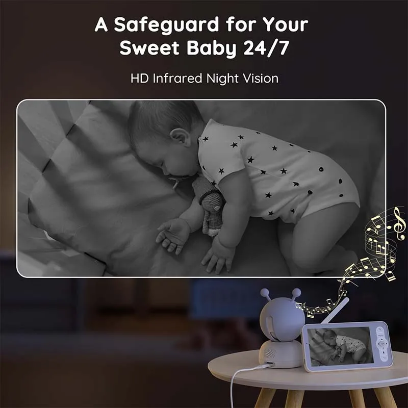 BOIFUN 2K 5" Baby Monitor Camera with Phone App 360&deg; Rotation Motion Monitoring Auto Tracking Area Detection