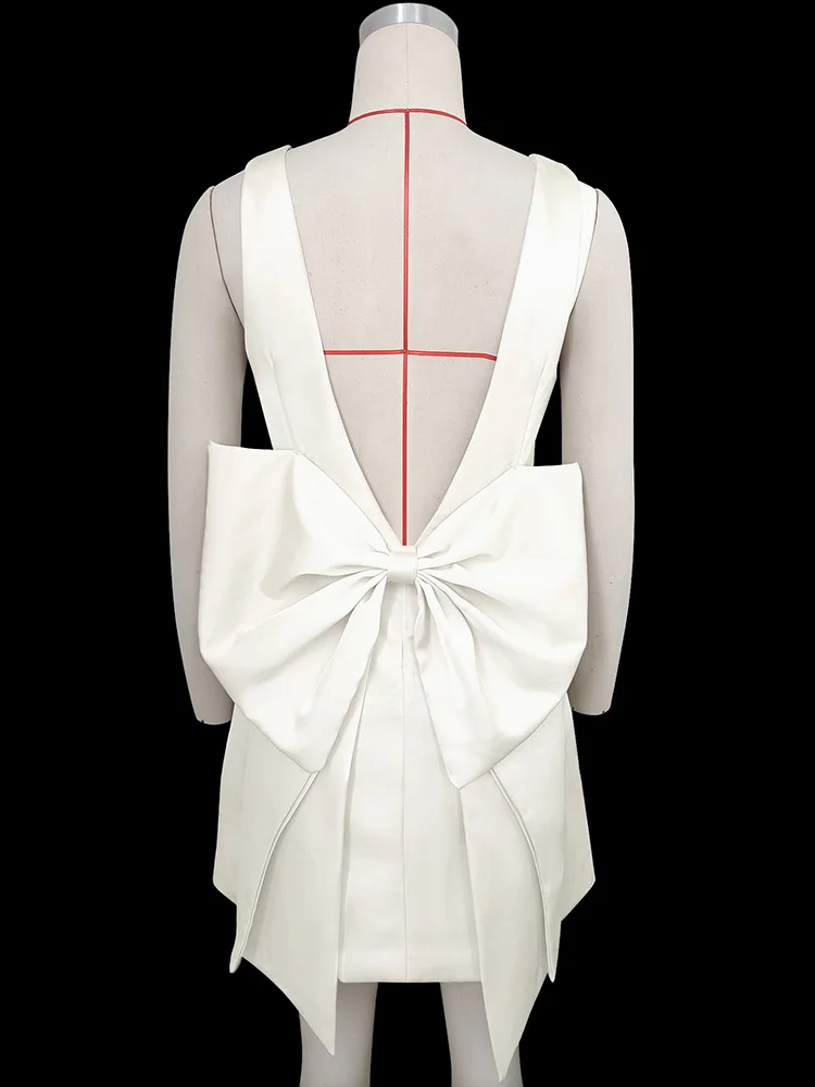 Elegant Backless Bows Dress For Women Christmas Party Dress 2025 Spring New Sleeveless High Waist Sexy Mini Dress Vestido