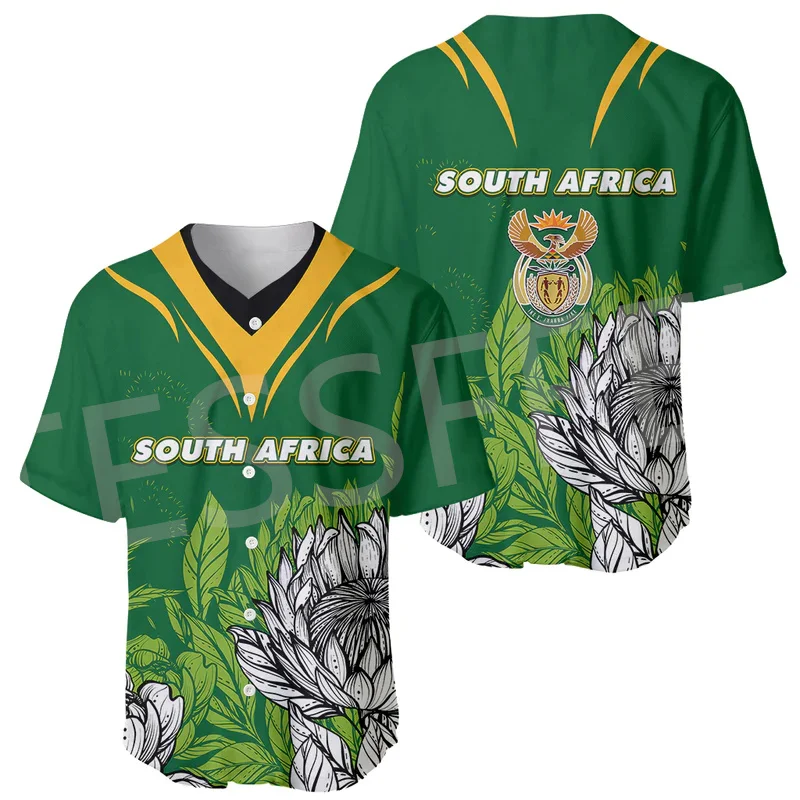 Custom Name Africa Country South Africa Flowers Flag Retro 3DPrint Summer Harajuku Casual Baseball Jersey Shirts Short Sleeves A