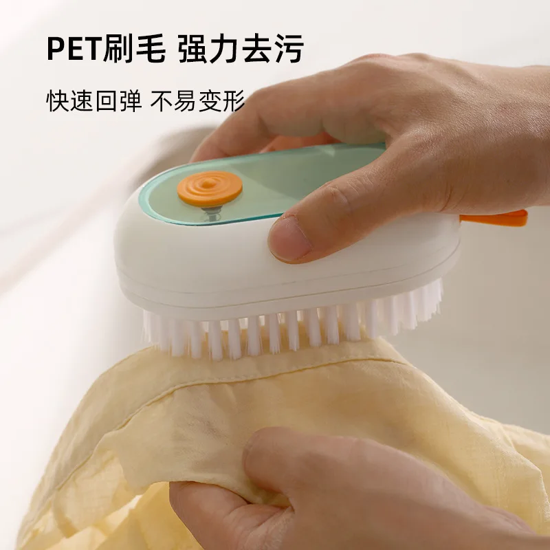 Multi functional shoe brush with liquid addition, specifically designed for washing clothes, is a magical tool for shoe brushing