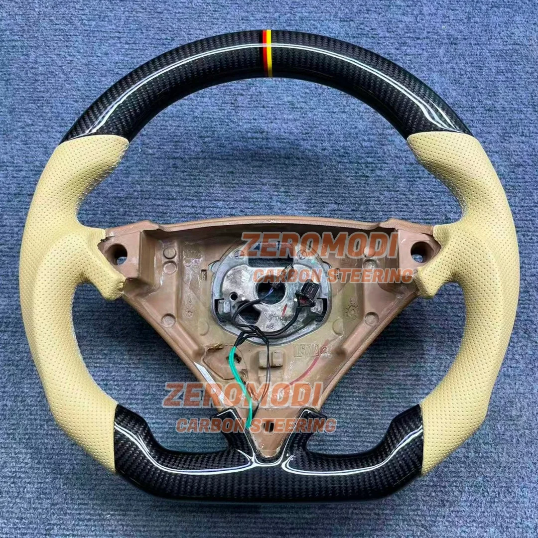 맞춤형 100% 탄소 섬유 가죽 스티어링 휠, 포르쉐 카이엔 터보 GTS 옐로우 스티칭