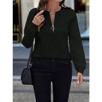 Plus Size 1XL-5XL New Women's Fashion Long Sleeve Half Zip Sweatshirts Ladies Casual  Pullover Tops ﻿