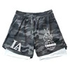 Summer Letter LA Shorts Men's 2-in-1 Compression Quick Dry Shorts GYM Training Double Layered Fitness Running Sports Short Pants 3