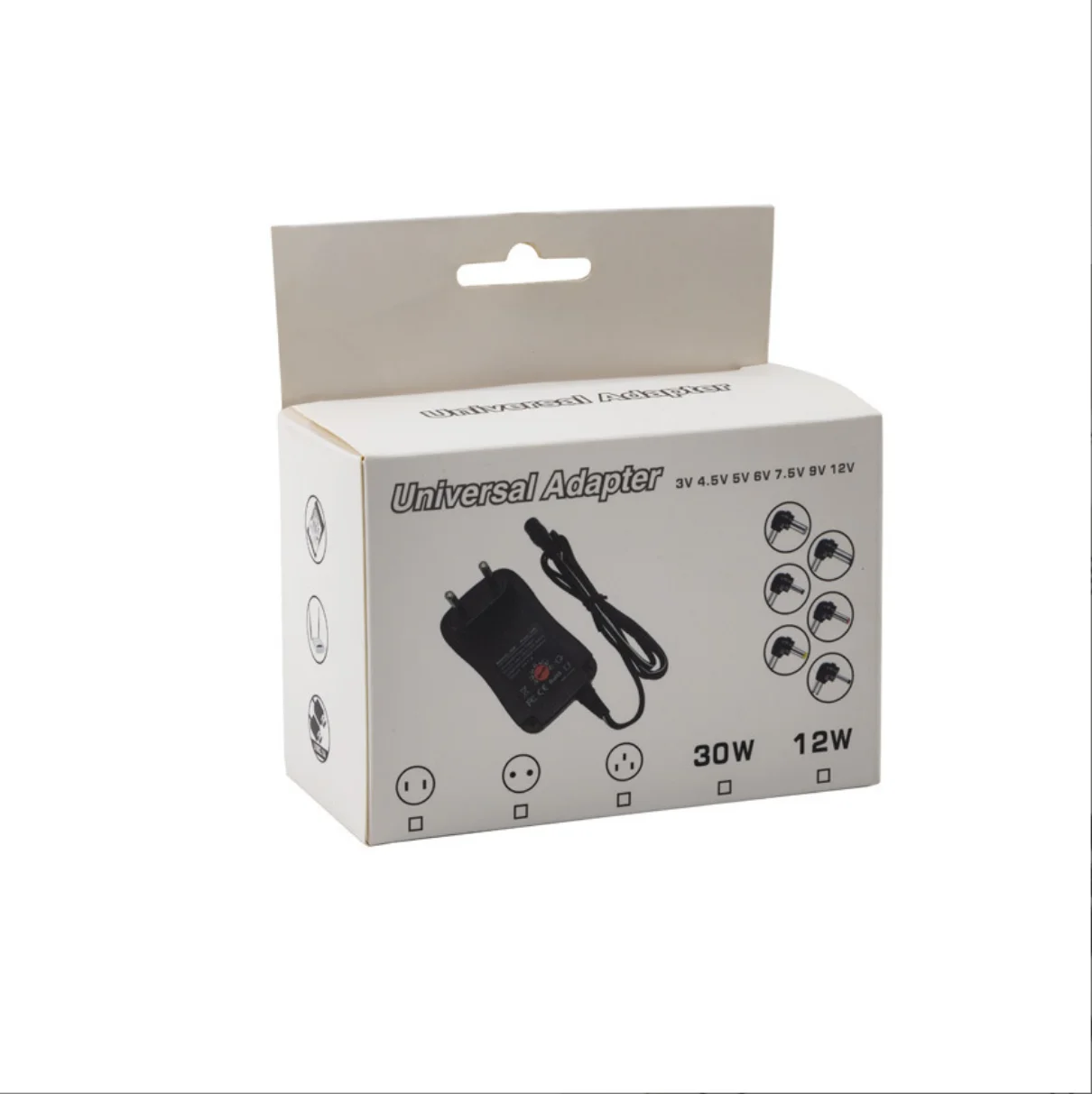 Universal 12W-30W Multi-Voltage DC Wall Charger with Interchangeable Plugs
