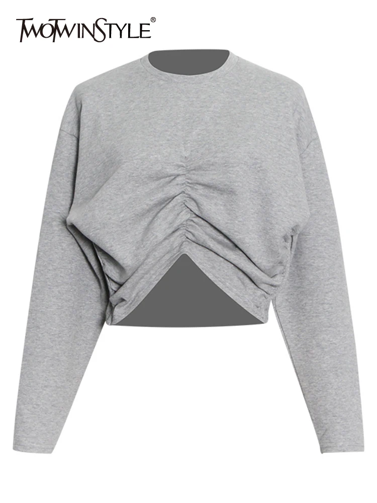 

Женский свитер с круглым вырезом TWOTWINSTYLE, пуловер свободного кроя с длинными рукавами и складками, модная одежда, 2019