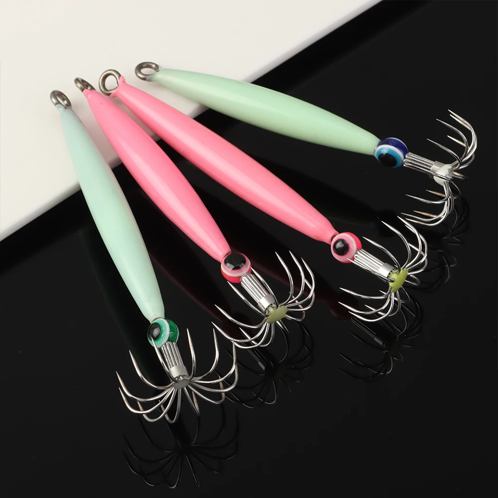 New Style Luminous/Pink Squid Hook with Fish Eyes Luminous Simulation Octopus  Bait Wood Shrimp Lures Sleeve-fish Fishing Tackle