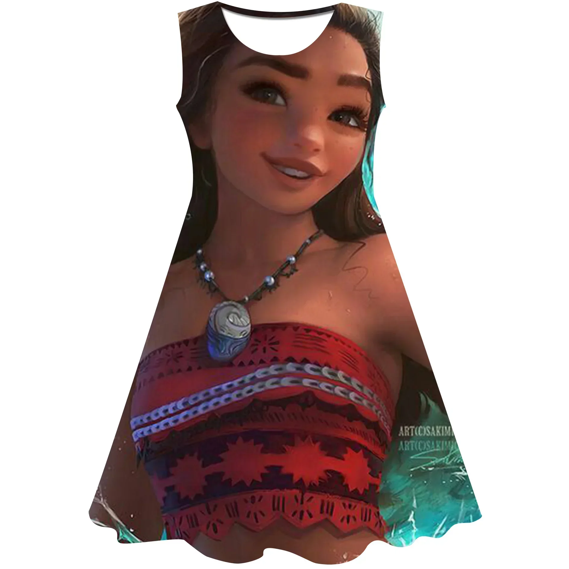 Moana Princess Dress Kids Baby Girls Round Collar Dresses Children Cartoon Casual Skirts 3-14 Y Christmas Clothing