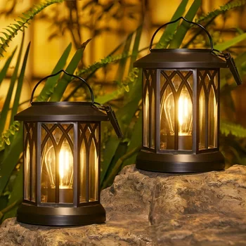 2 Pack Upgraded Bright Solar Lantern Lights Outdoor, Over 12Hrs Solar Lights for Outside Garden Yard Patio Decor (Warm Light) 1