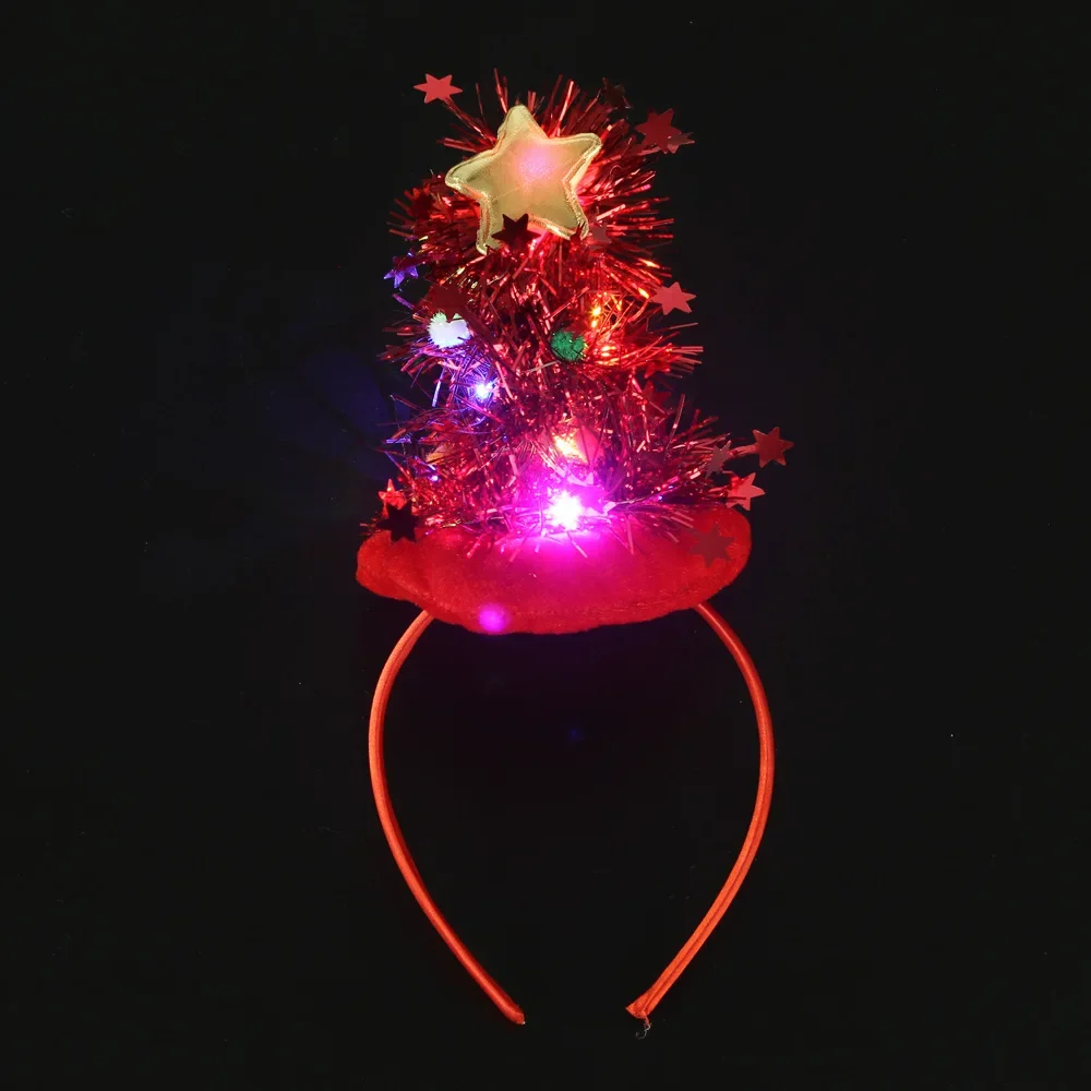 Women Child LED Flashing Headband Light Up Hair Band Tree Holiday Party Accessory Gift Red Green Decoration Wedding Festival