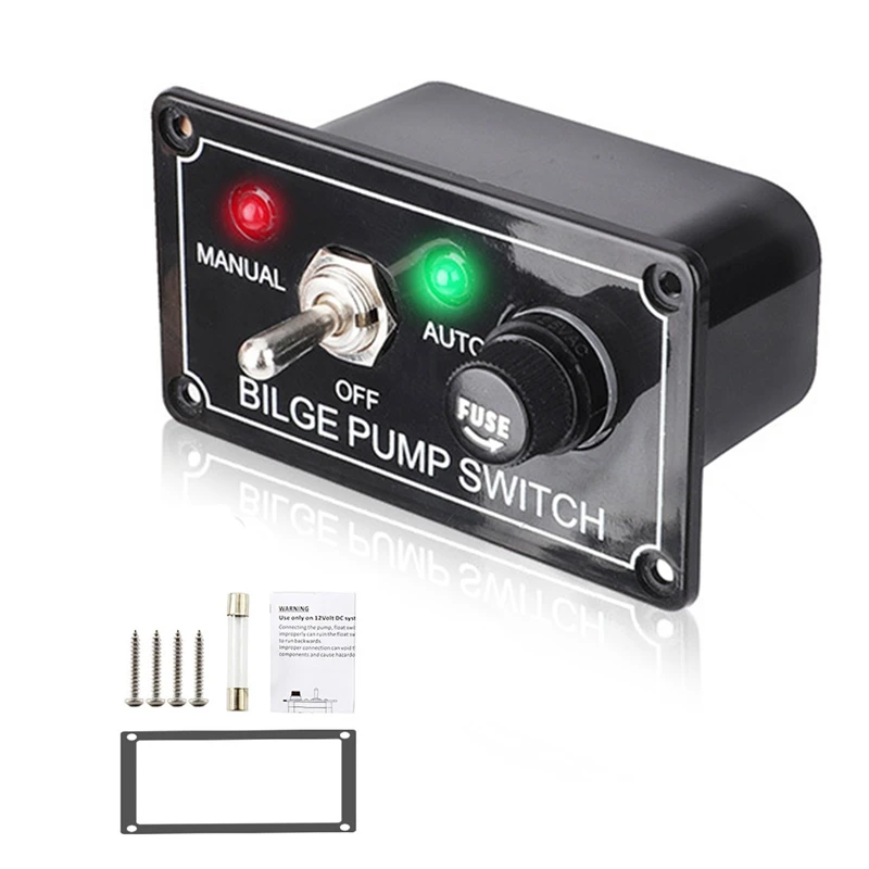 

DC 12V Fused Marine Bilge Pump Switch Panel With LED Indicator Light Manual/Off/Auto 3-Way Toggle Switch