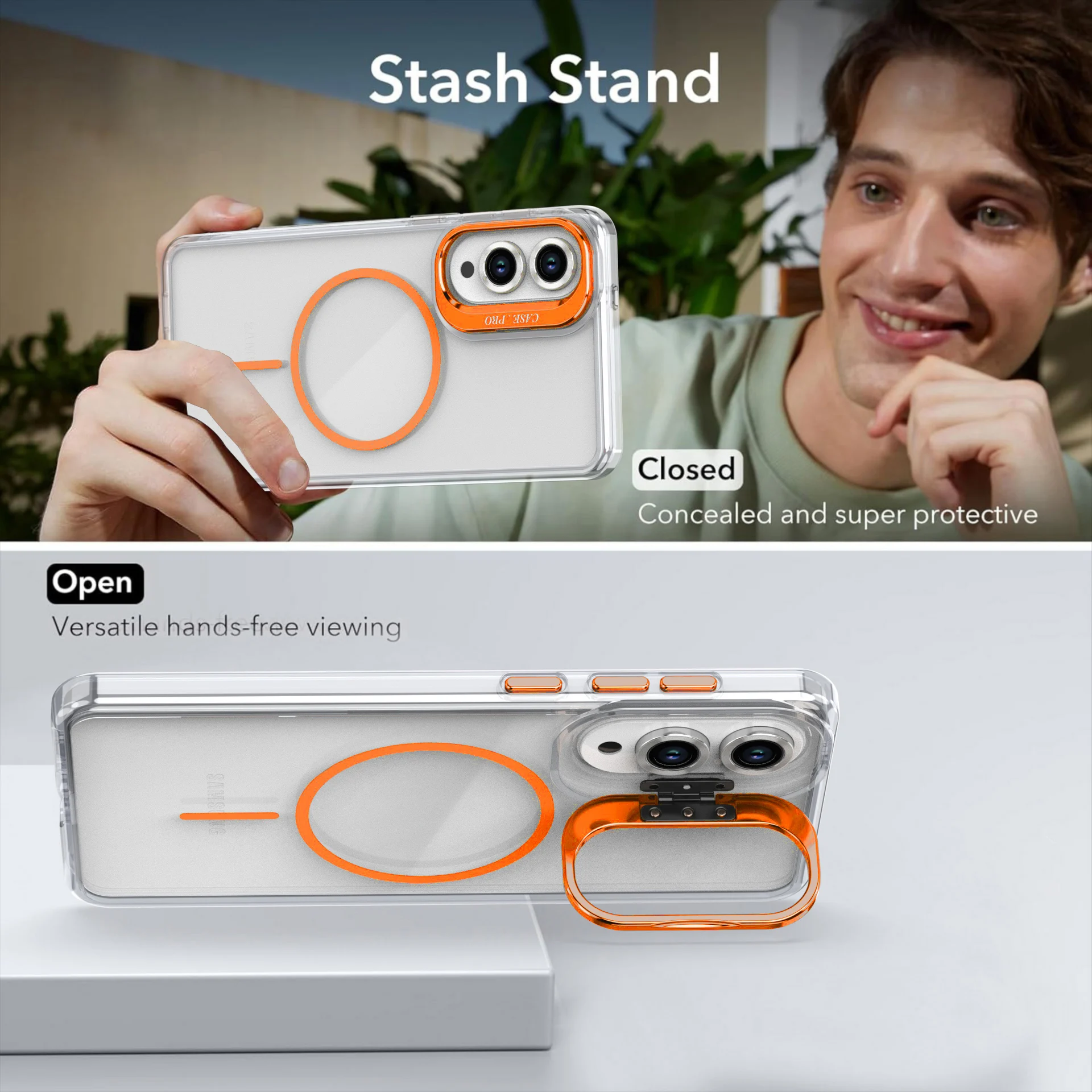 Luxury Clear Magnetic Lens Stand Phone Case with MagSafe Integration