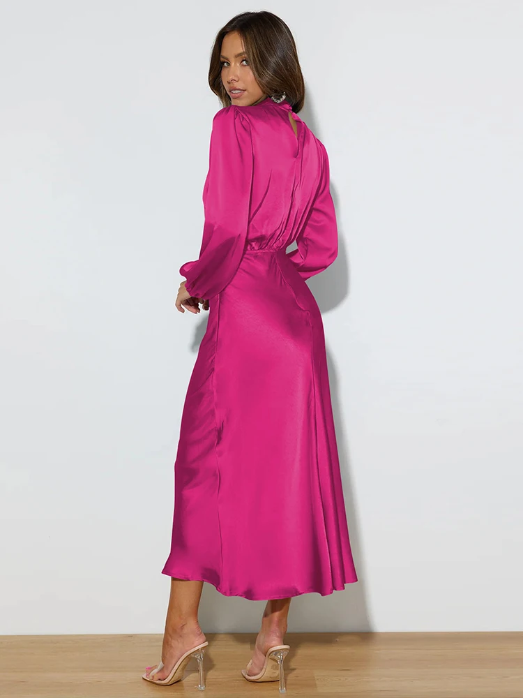 Satin Long Sleeve High Neck Dress 4