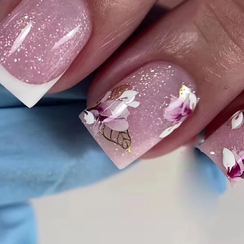 24 De uñas postizas con diseño de flores coloridas, Ballet de
