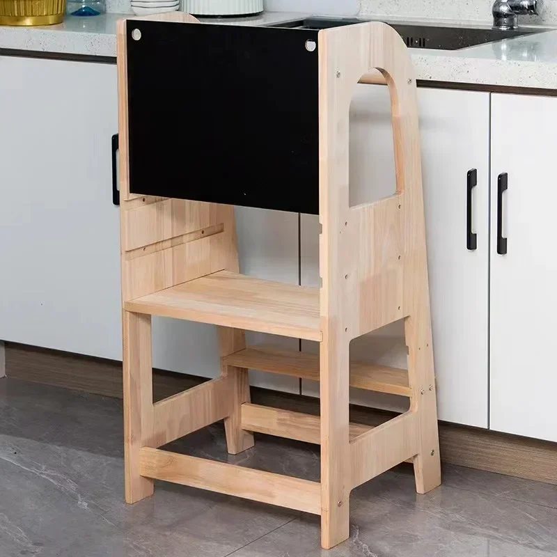Kids Kitchen Step Stool with Safety Rail Chalkboard Folding Step Stool Learning Tower