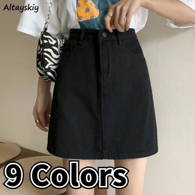 Minigonne In Denim Donna S-5Xl Vintage Estate Sexy Solid Streetwear A Vita Alta Casual Faldas Stile Coreano Mujer Basics Minoranza