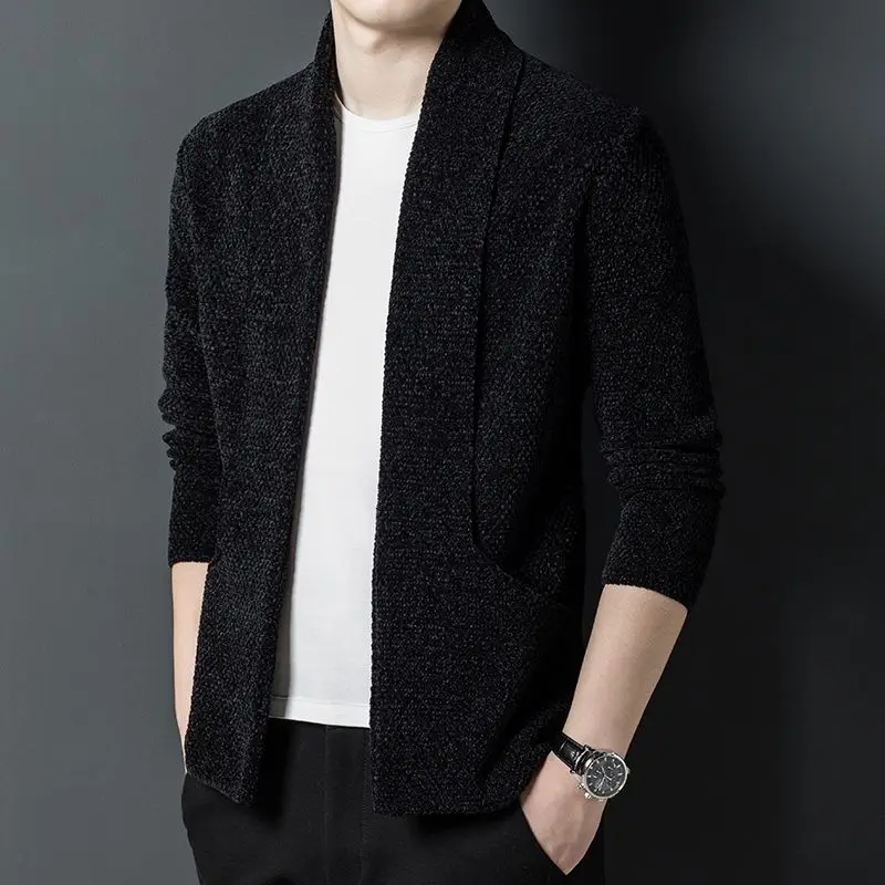 Spring Autumn Men Cardigans Sweaters Streetwear Fashion Knitted Coats Male Clothes Jacquard Weave Casual Long Sleeve Tops