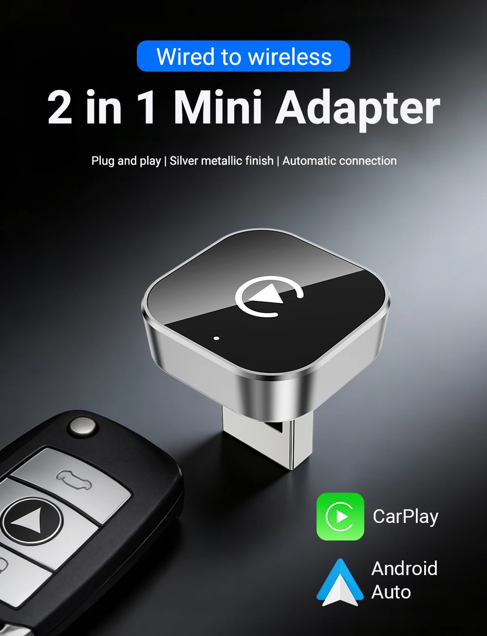 Neuer kabelloser Carplay/Android Auto Adapter 5GHz WiFi Smart Dongle 2in1 für Volvo Benz Audi Kia Hyundai VW Mazda Cadillac Peugeot – Detail 2