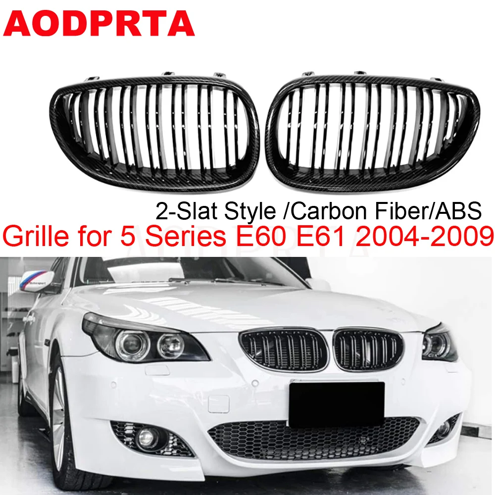 

Real Carbon Fiber Grille Front Bumper Hood Grill for BMW 5 Series E60 E61 520i 523i 530i 535i 04-09 Dual Slat Gloss Black