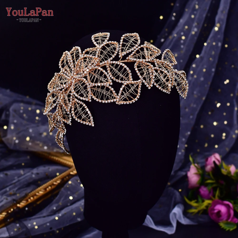 YouLaPan Hollow Leaf Headband for Woman Rhinestone Bridal Headpiece Wedding Hair Accessories Bridesmaid Bride Headdress HP256A