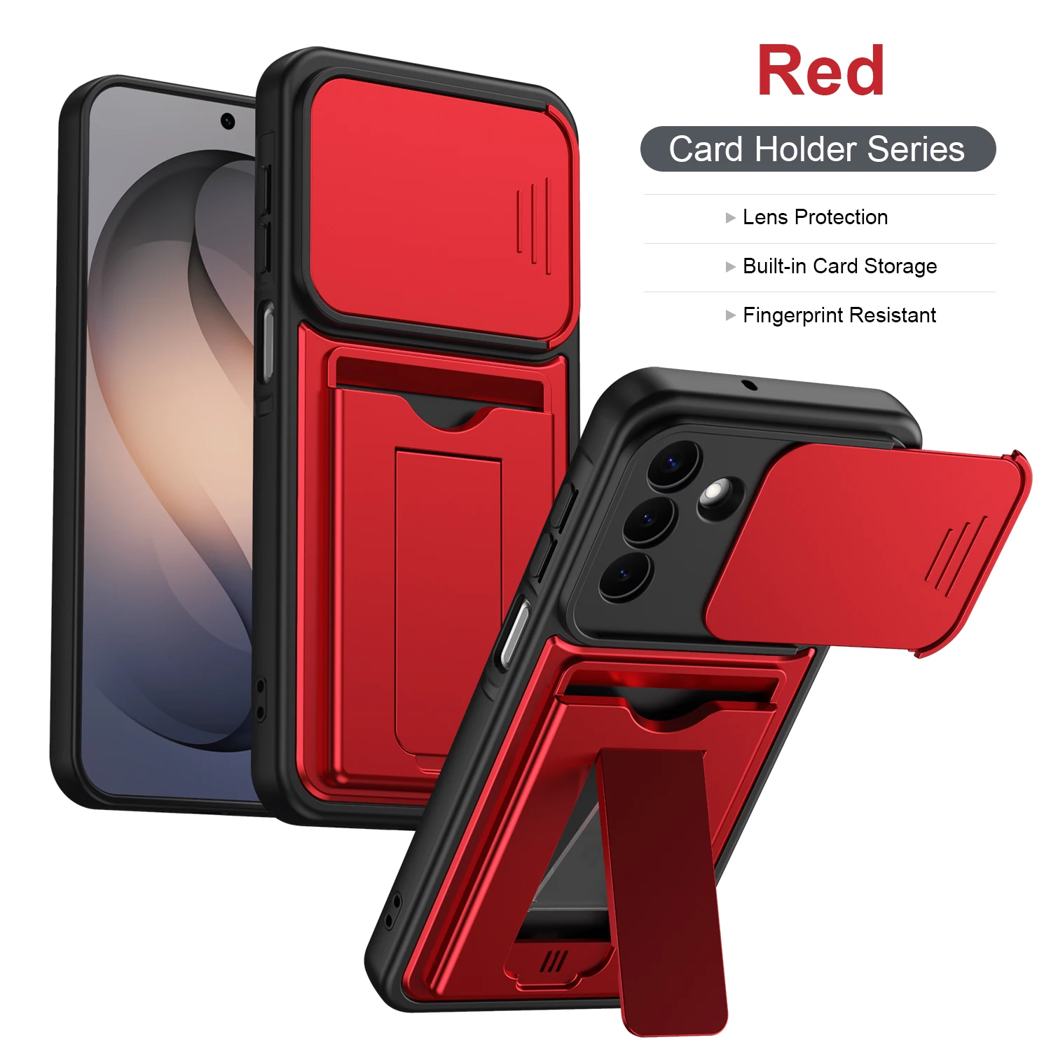 Mech Sliding Lens Card Holder Phone Case with Anti-Fall Protection