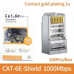 Gold - Plated RJ45 Ethernet Cable Connectors - Pack of 100 for Stable Gigabit Network Connections (CAT - 6E - Shield)