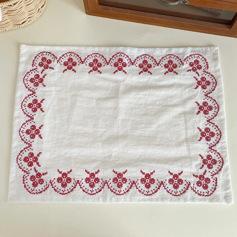 Pure Cotton Retro Embroidery Meal Mat 29*37cm Exquisite Desktop Mat Square Simple Cover Cloth Background Props