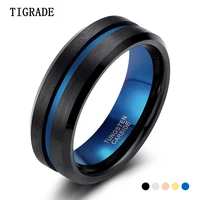 TIGRADE 8mm Men Black Tungsten Carbide Ring Thin Blue Line Wedding Band Vintage Men Jewelry Anime Anel Masculino Aneis Size 6-15 1