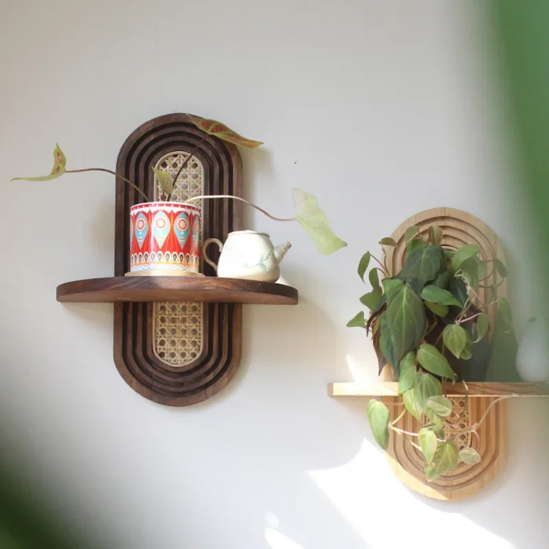 

Полка WabiSabi из японского ротанга, настенное крепление, Деревянный Цветочный выступ для гостиной, органайзер, стойка в гармоничном стиле Дзен