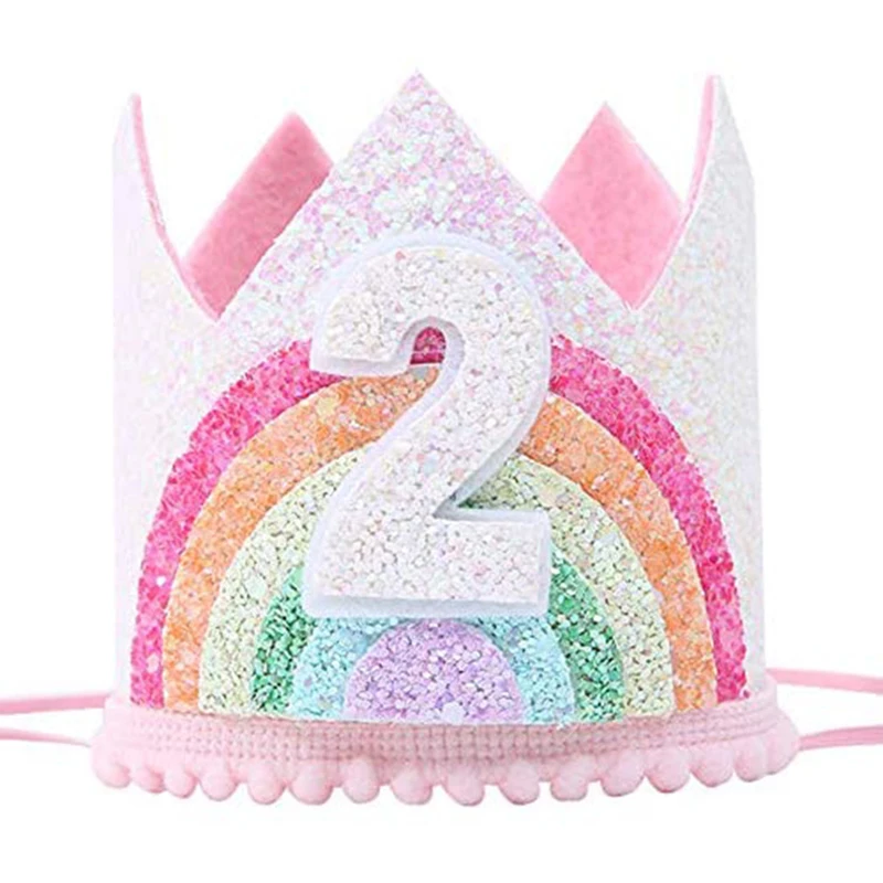 Description Picture 5 of itemFelt Rainbow Crown Girl Birthday Party Headband 1st 2nd 3rd Birthday Party Decorations Kids Number Hat Baby Shower Unicorn Party