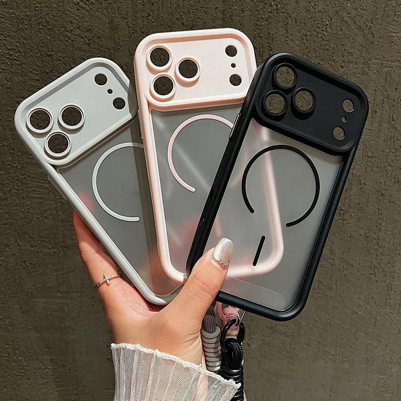 Luxury Matte Transparent Phone Case with Soft Lanyard and Magnetic Bumper Cover