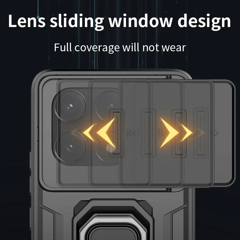 Slide Lens Armor Phone Case with Magnetic Holder - Durable Back Cover