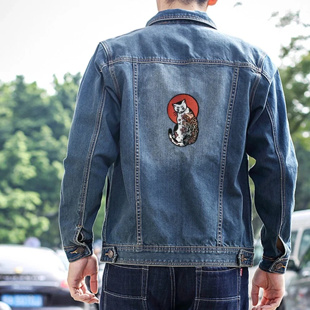 Tatuaggi Gatti Toppe ricamate Cartoon Iron on Patche per vestiti Cultura giapponese Cool Punk Jacket ShApplique Spallacci - immagine 5