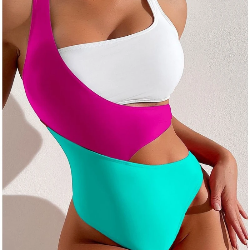 

Sexy Color Contrast One-piece Swimsuit Women High Waist Bikini Swimwear Fashion Hollow Out Splicing Bikinis Hot Spring swimsuit