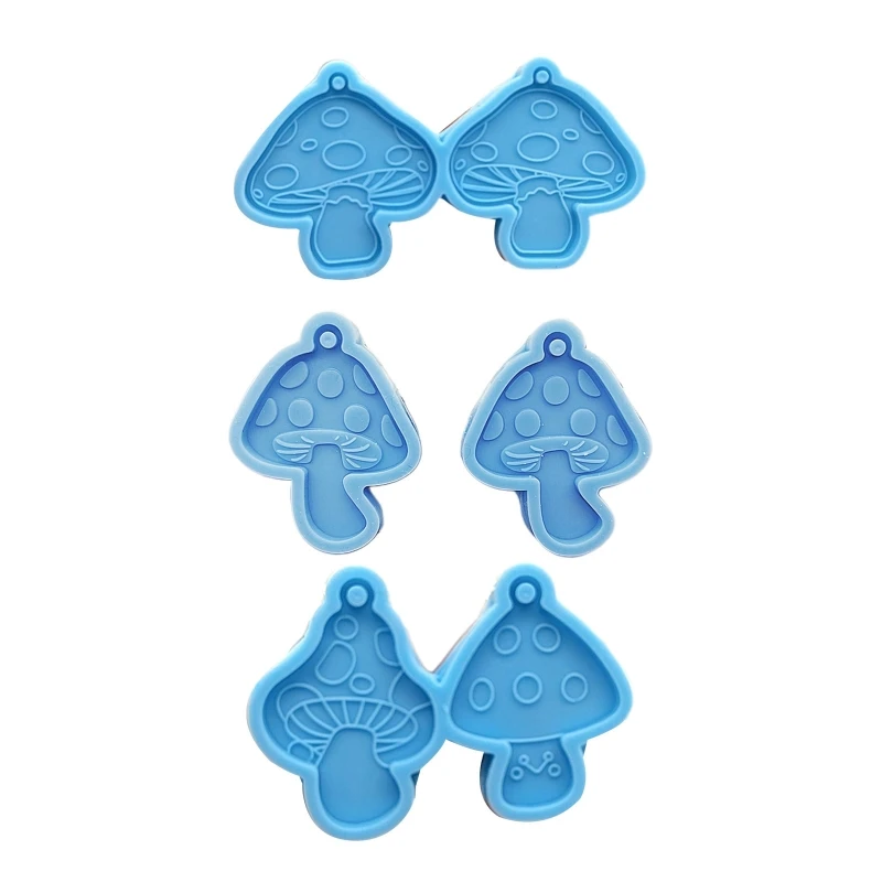 Y4QE 3PCS Mushroom Resin Earring Mold Silicone Epoxy Earring Molds Mushroom Shapes Pendant Keychain Molds Ornament DIY