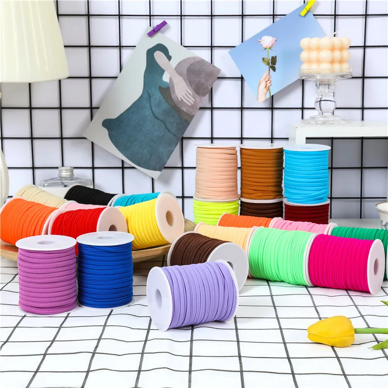 30colors 20m/roll 5mm plain colour Soft Lycra cord Stitched Elastic band rope milk fiber fabric Lycra stripe