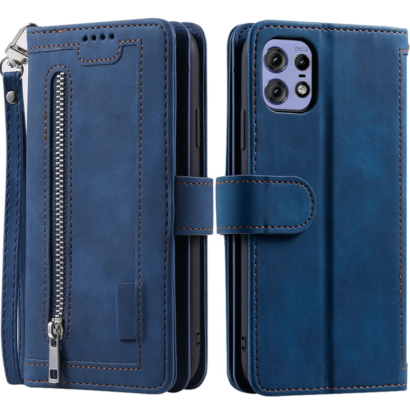 Premium Flip Leather Wallet Case with Zipper and Multi-Card Slots