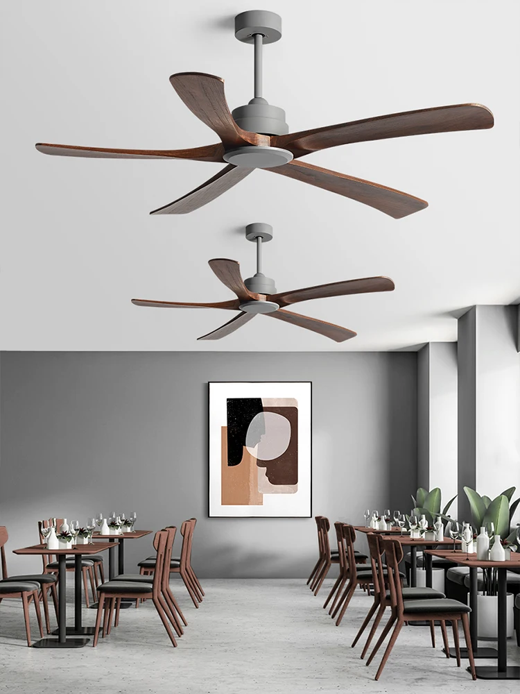 

Retro industrial lightless ceiling fan with 60 inch strong wind force Nordic solid wood commercial electric fan, restaurant ha