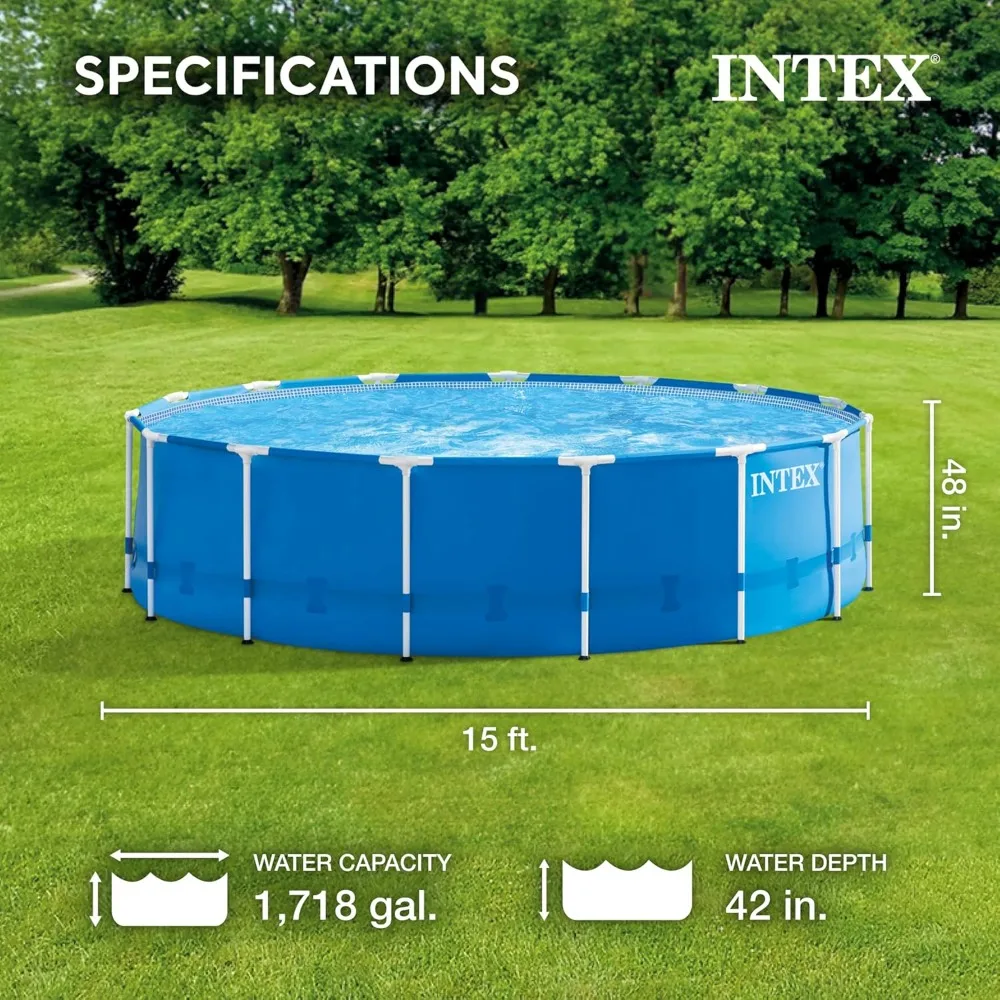 ame Outdoor Above Ground Swimming Pool Set with Filter Pump, Ladder, Ground Cloth, and Pool Cover