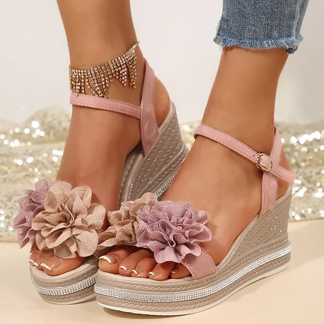 Vintage Flowers Wedge Heel Sandals Women Summer Beach Non Slip Platform Sandals Woman Ankle Srtrap Thick Bottom Sandalias Mujer