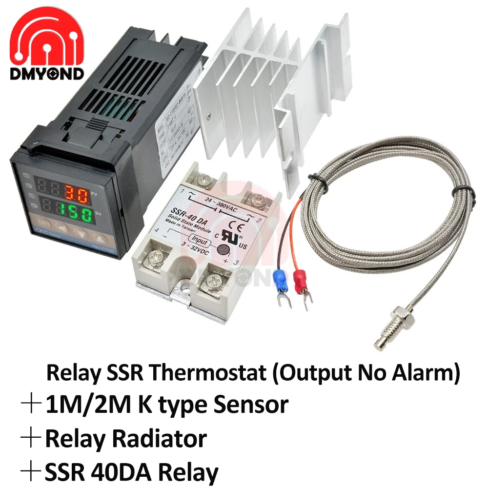 Neue REX-C100 Digital PID Temperatur Controller REX C100 Thermostat + 40DA SSR Relais + K Typ Thermoelement 1M 2M Sonde RKC Sensor