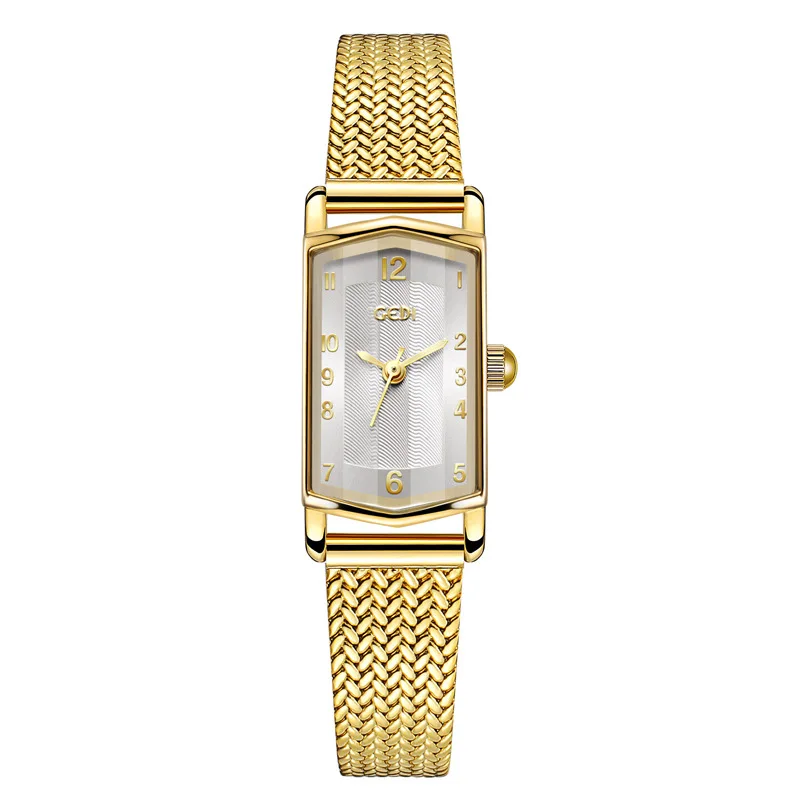 2024 New Fashion Gedi Top Brand Luxury Gold Mesh Steel Vintage Rectangular Luxury Elegant Waterproof Ladies Quartz Gifts Watches 6
