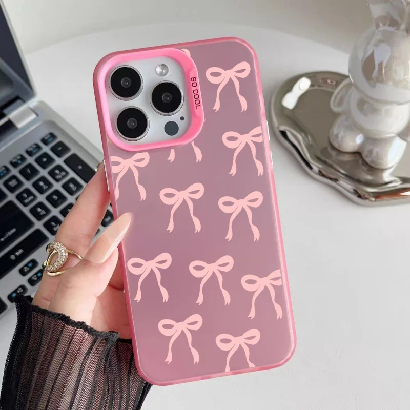Acrylic Hard Matte Cover with Pink Stripe and Bow Design