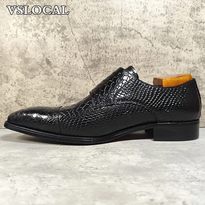 Luxury Men's Loafers Shoes Snake Prints Formal Dress Men Casual Shoes Black Brown Genuine Leather Double Monk Men leather shoes
