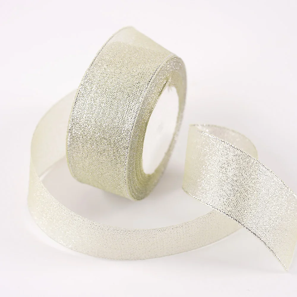 Glitter Organza Ribbon Bow for Decorations and Gift Wrapping, 40mm x 22m