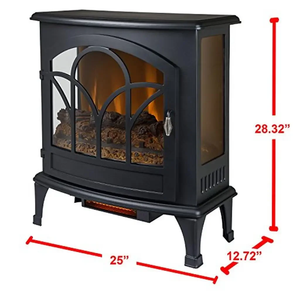 Infrared Panoramic Electric Stove Compact Size 1500W Heater Wood Stove Style Thermostatic Adjustment Freestanding Installation