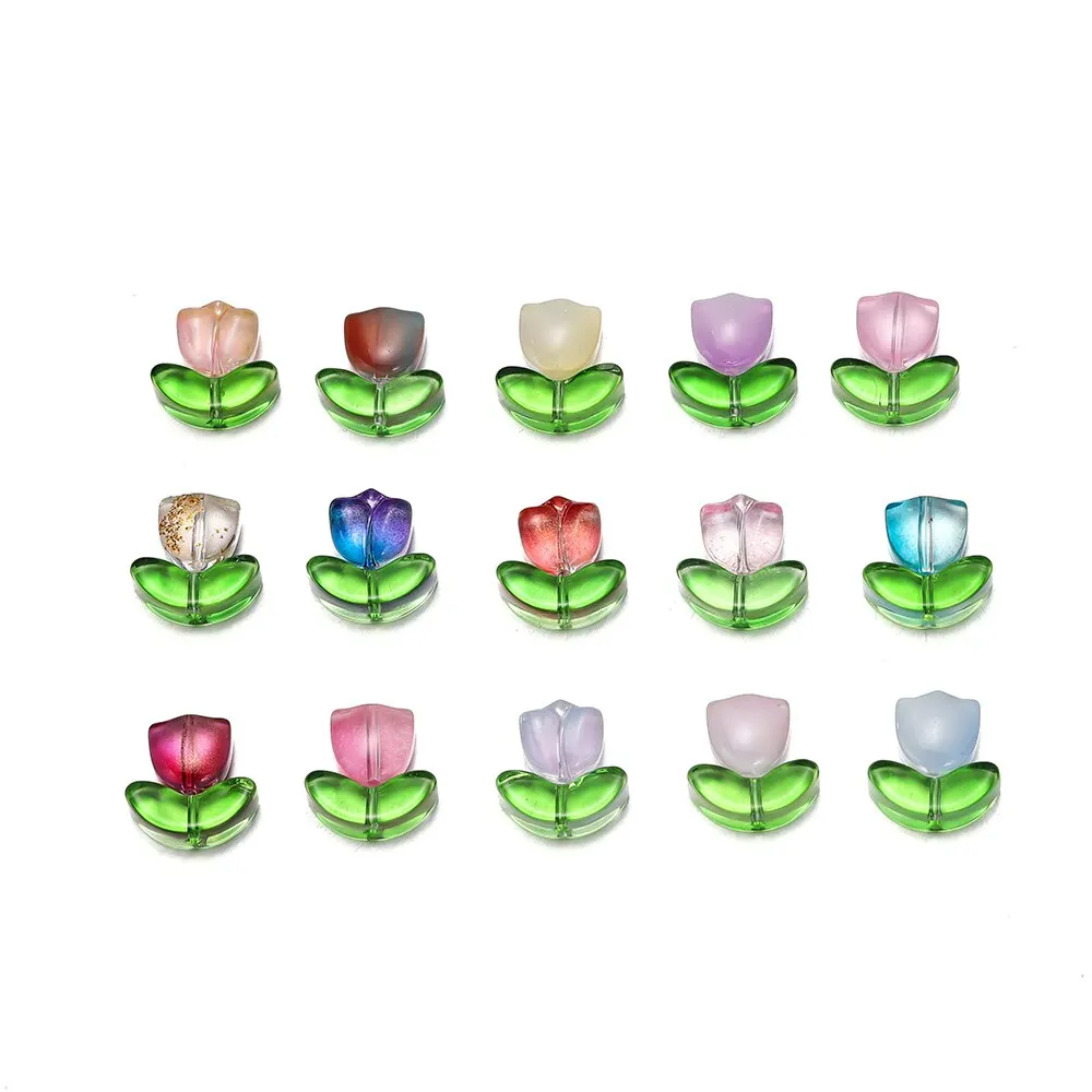 Transparent Small Tulip Glass Flower Beads Necklace Spacer Beads For DIY Jewelry Handmade Crafts Accessories 30pcs/bag