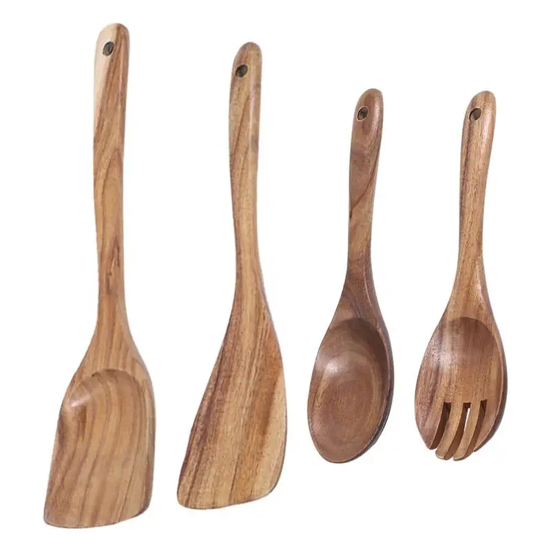 

Wooden Utensils For Cooking Salad Spoon Wooden Fork Teak Non-stick Spatula Teak Pot Shovel Wood Cooking Spoons Kitchen Cookware