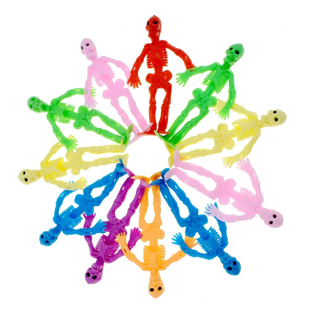 10pcs Stretchy Skeleton Sticky Toys Assorted Color Stretchy Skull Squishy Toys For Kids Party Favor Happy Halloween Gift