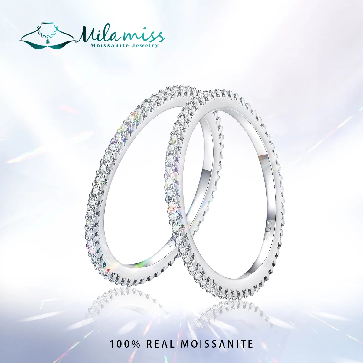 

MILAMISS 925 Sterling Silver Full Eternity Moissanite Rings Stackable Finger Rings Shining Diamond Women Jewelry Gift Daily Wear