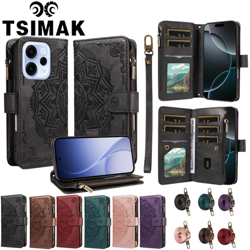 Leather Flip Phone Case with Zipper and 9-Card Wallet Holder